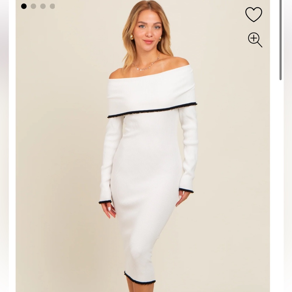 Ivory Knit Off Shoulder Contrast Ruffle Trim Maternity Dress